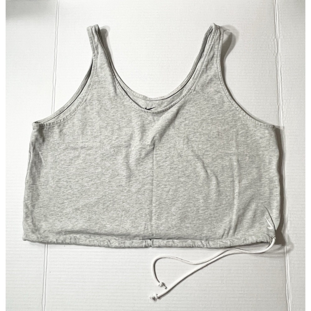 Nike Yoga Crop Top Large‎ Gray Drawstring Tank Athleisure Gym Workout Pilates